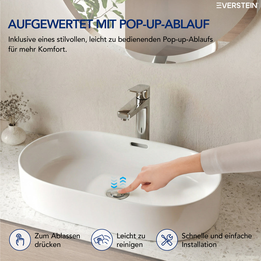 EVERSTEIN Waschtischarmatur Hoch, Wasserhahn Bad, Aufsatzwaschbecken (SFS-1275)