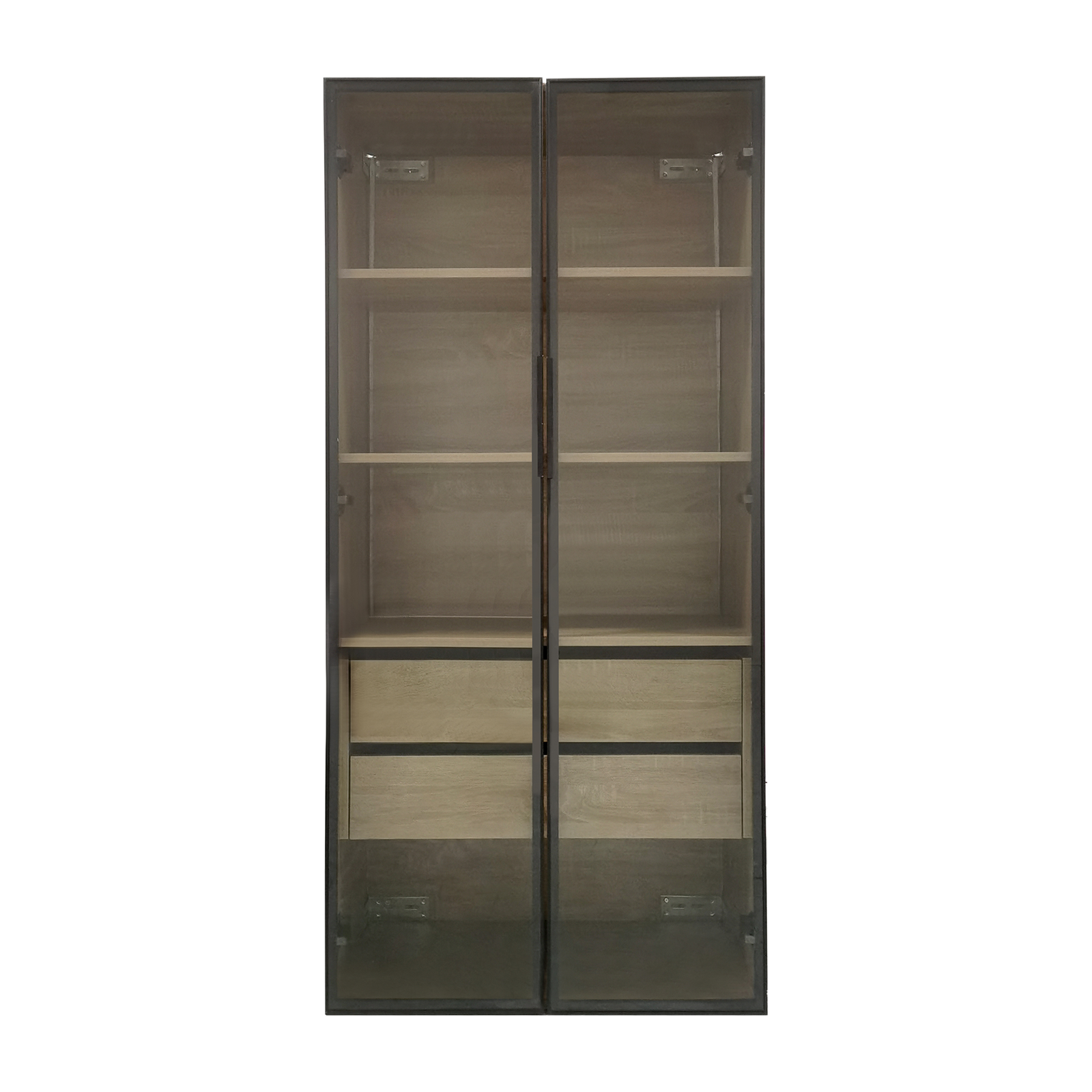 Badezimmerschrank aus Naturholz mit farbwechselnder LED-Beleuchtung, Milchglastüren, 2 Schubladen und Einlegeböden, 74 x 36 x 155 cm