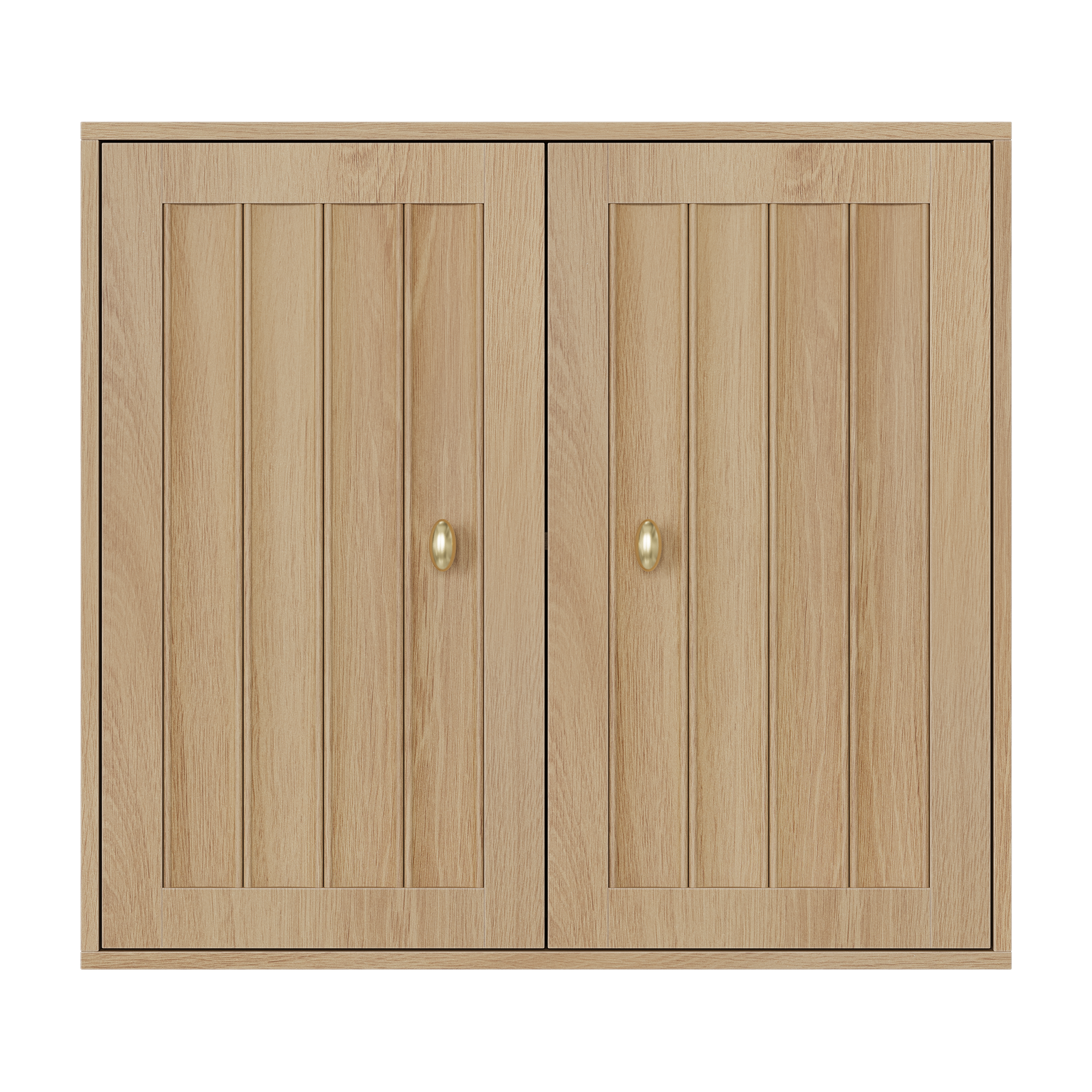 Wandmontierter Badezimmerschrank aus Eiche mit 2 geriffelten Türen, verstellbarem Einlegeboden und goldfarbenen Knäufen, 61,5 x 20 x 56 cm