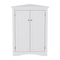 Weißer freistehender Eck-Badschrank mit Doppeltüren und 3-stufiger Innenausstattung, 61,5 x 34,5 x 80 cm