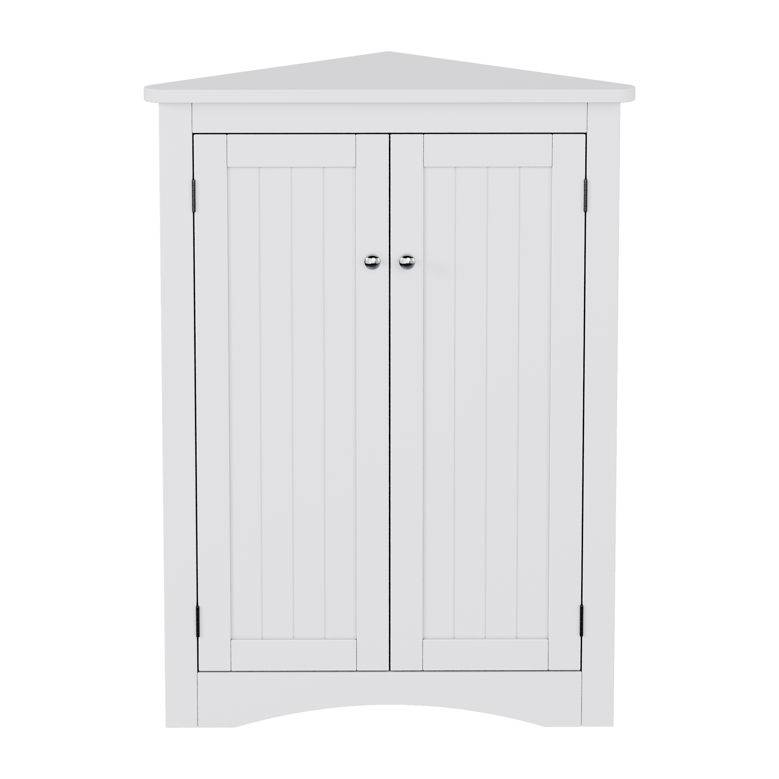 Weißer freistehender Eck-Badschrank mit Doppeltüren und 3-stufiger Innenausstattung, 61,5 x 34,5 x 80 cm