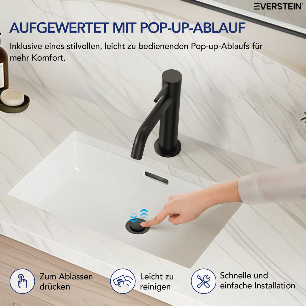 EVERSTEIN Wasserhahn Bad Waschtischarmatur: Pop-up, Messing, Ablauf (SFS-5001)