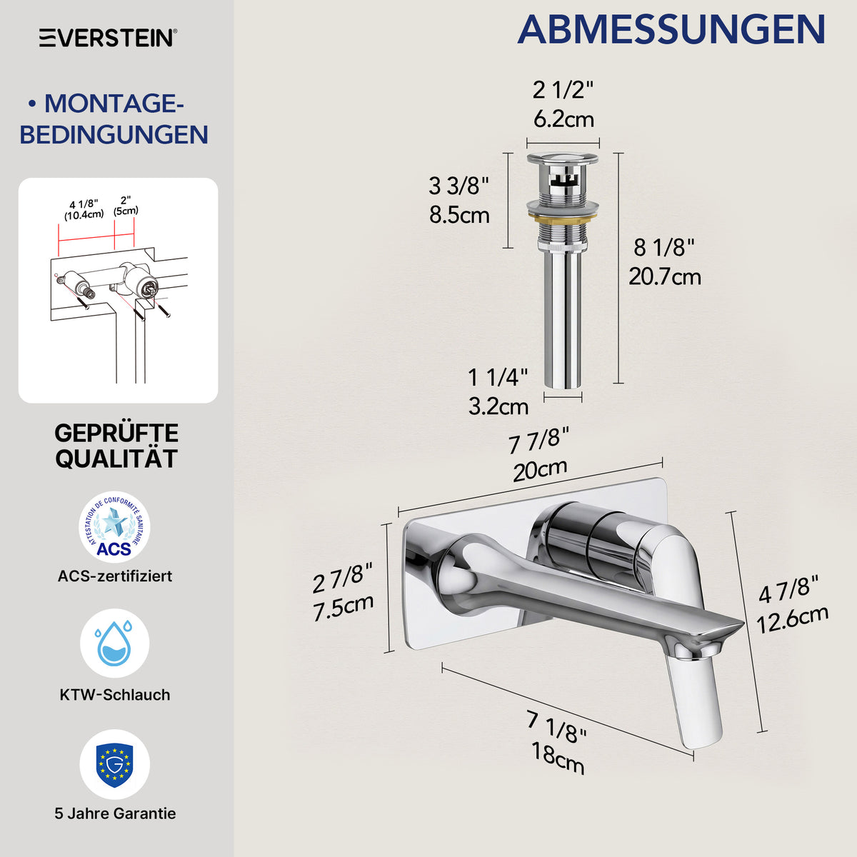 EVERSTEIN Unterputz-Waschtischarmatur, Wasserhahn Bad mit Pop-up (SFS-1284)