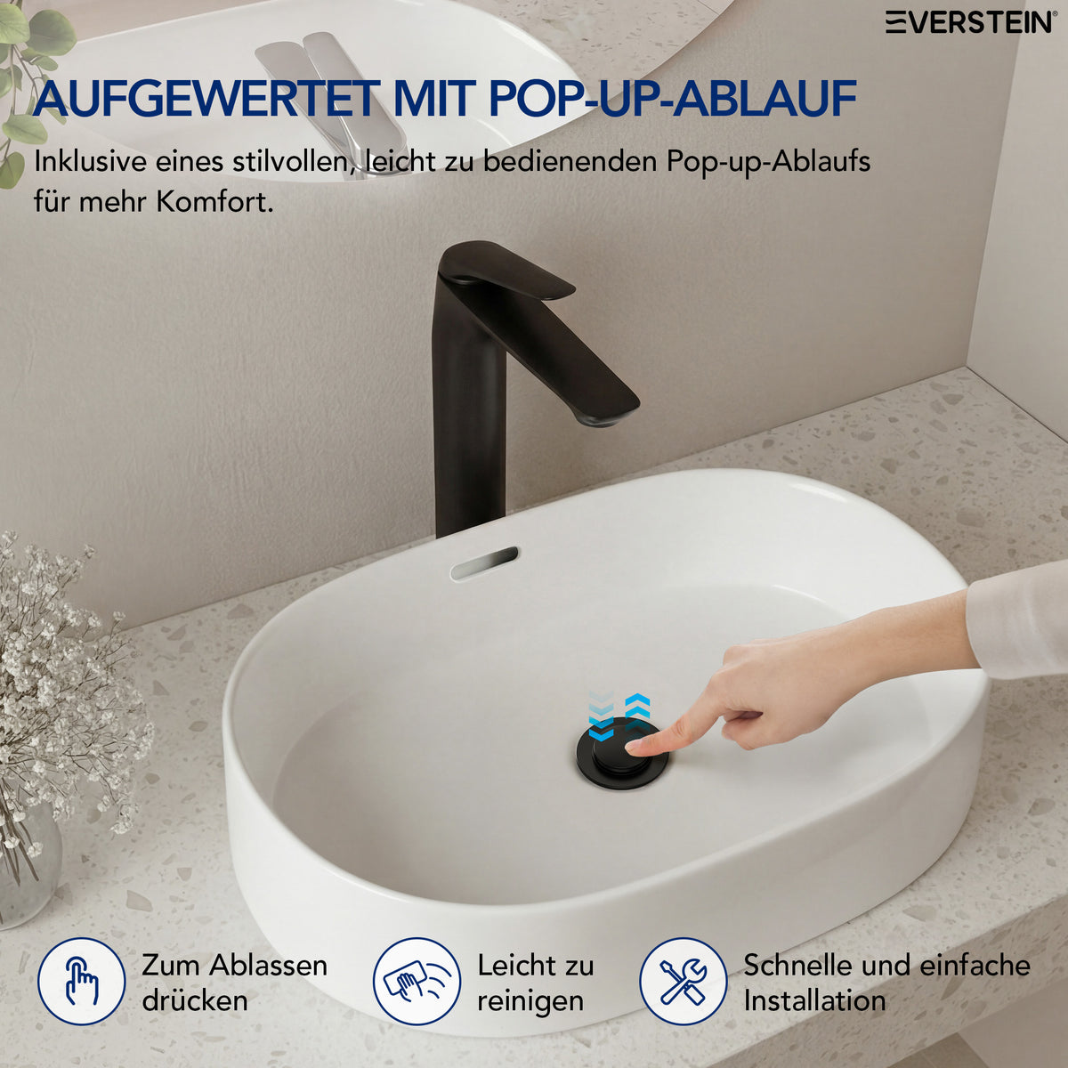 EVERSTEIN Waschtischarmatur Hoch, Wasserhahn Bad, Aufsatzwaschbecken (SFS-1283)