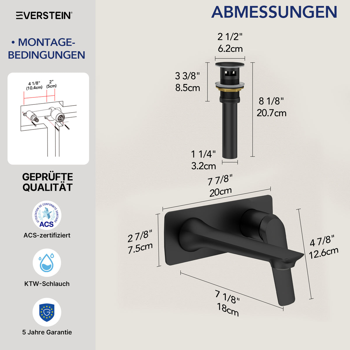 EVERSTEIN Unterputz-Waschtischarmatur, Wasserhahn Bad mit Pop-up (SFS-1284)
