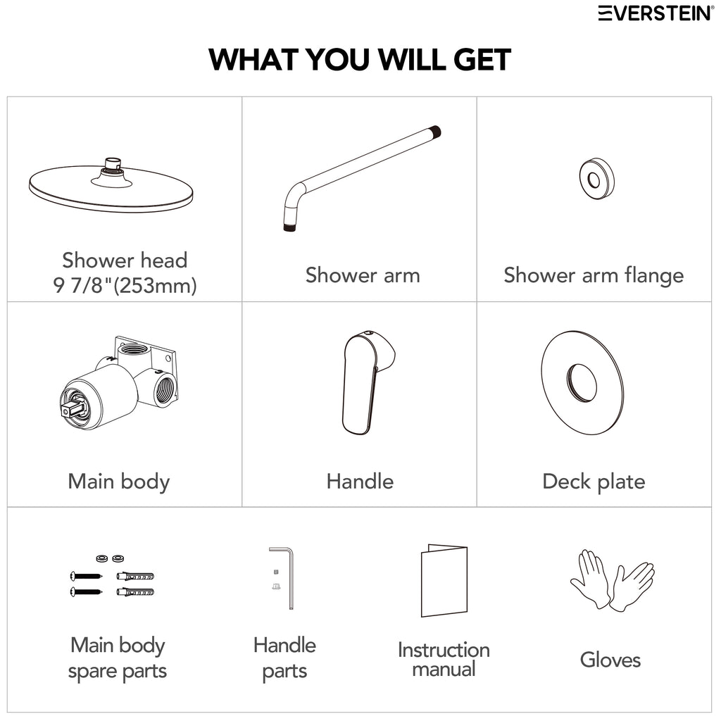 EVERSTEIN Concealed Shower System with Rain Shower