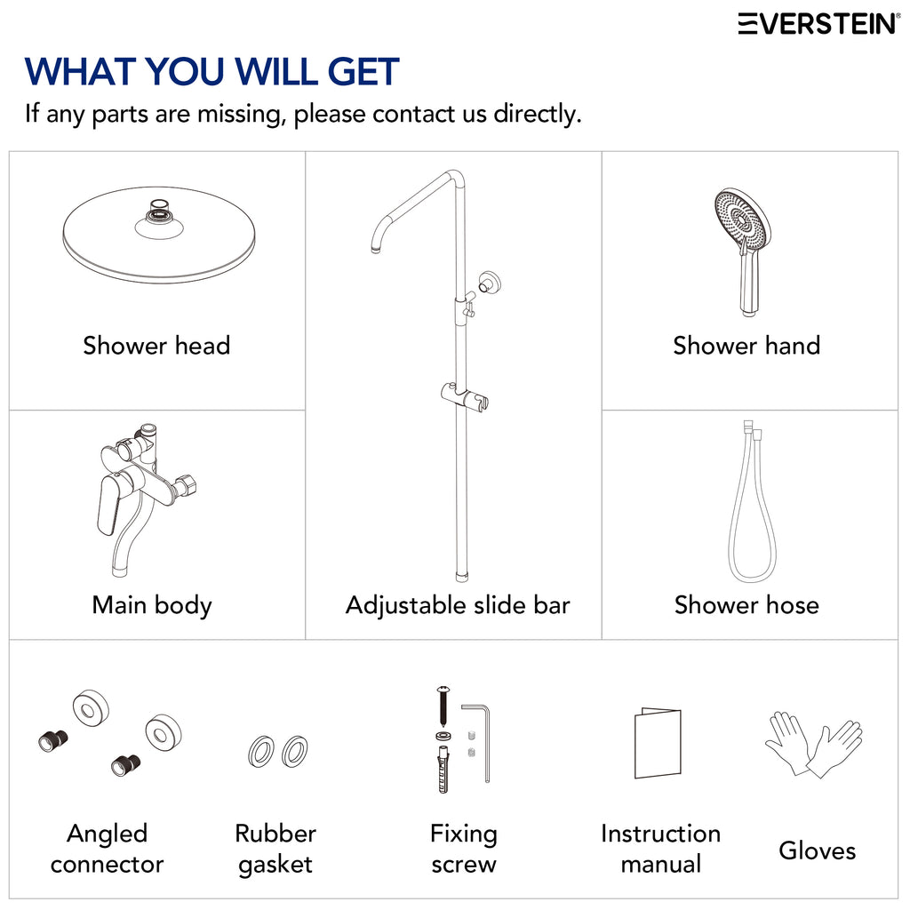 EVERSTEIN Exposed Shower System with Rain Shower