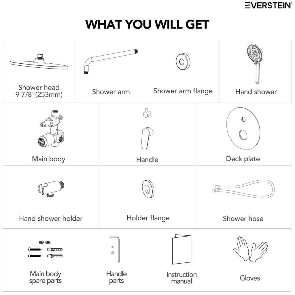 EVERSTEIN Concealed Rainfall Shower System with Handheld
