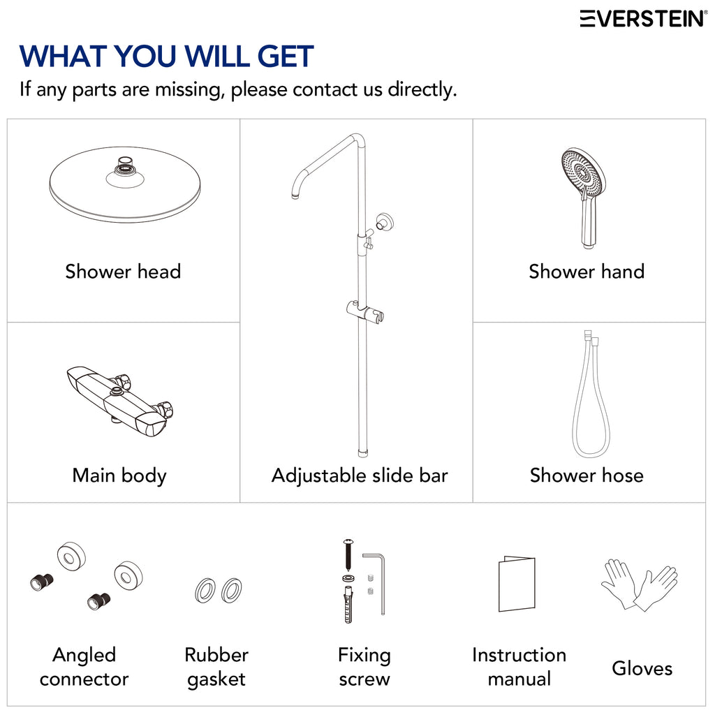 EVERSTEIN Thermostatic Shower System with Rain Shower and Hand Shower