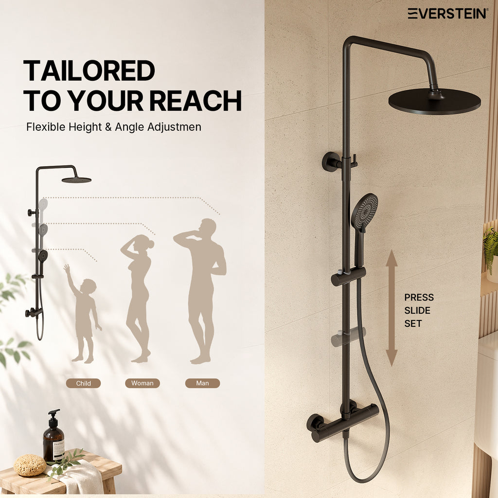 EVERSTEIN Thermostatic Shower Column with Overhead Shower and Handheld Shower