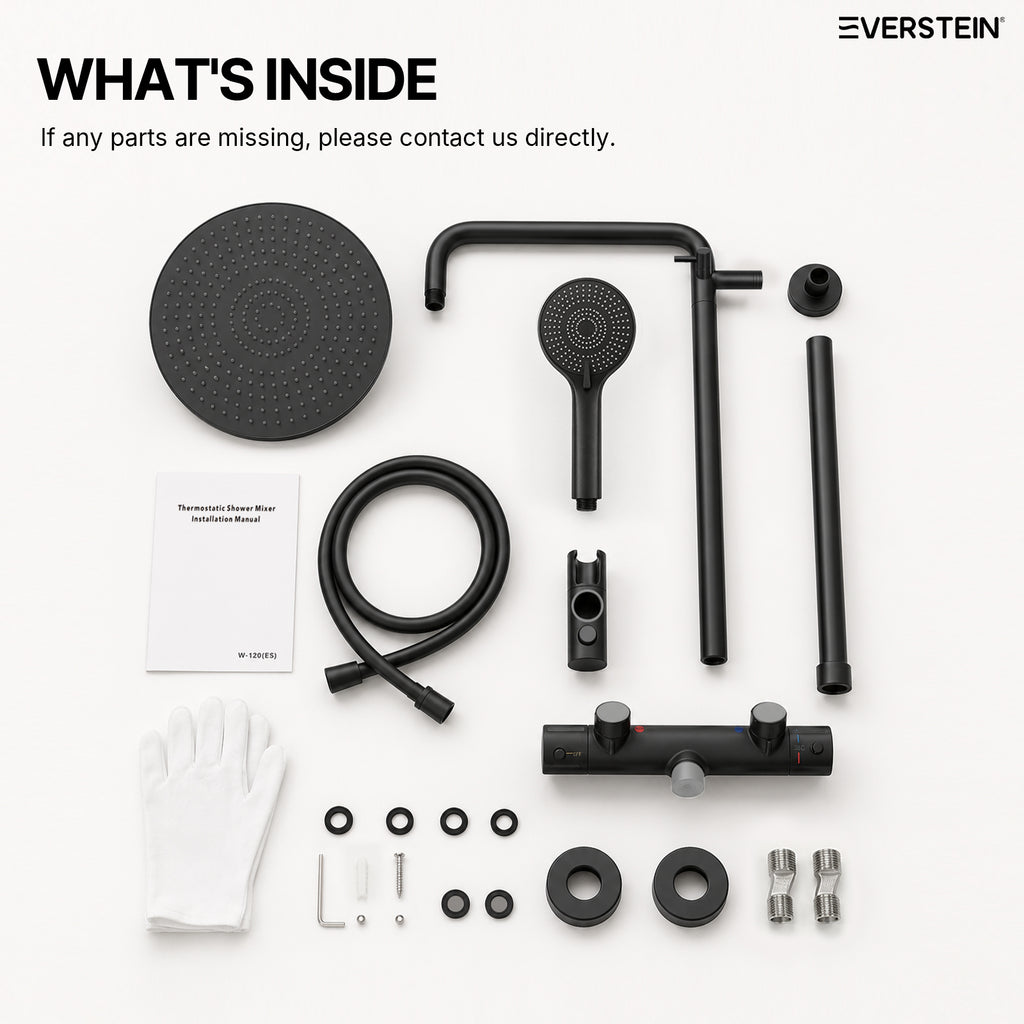 EVERSTEIN Thermostatic Shower Column with Overhead Shower and Handheld Shower