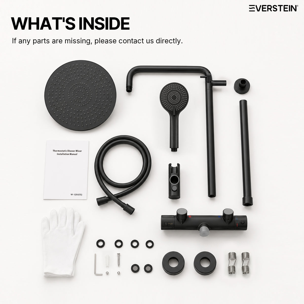 EVERSTEIN Thermostatic Shower Column with Overhead Shower and Handheld Shower