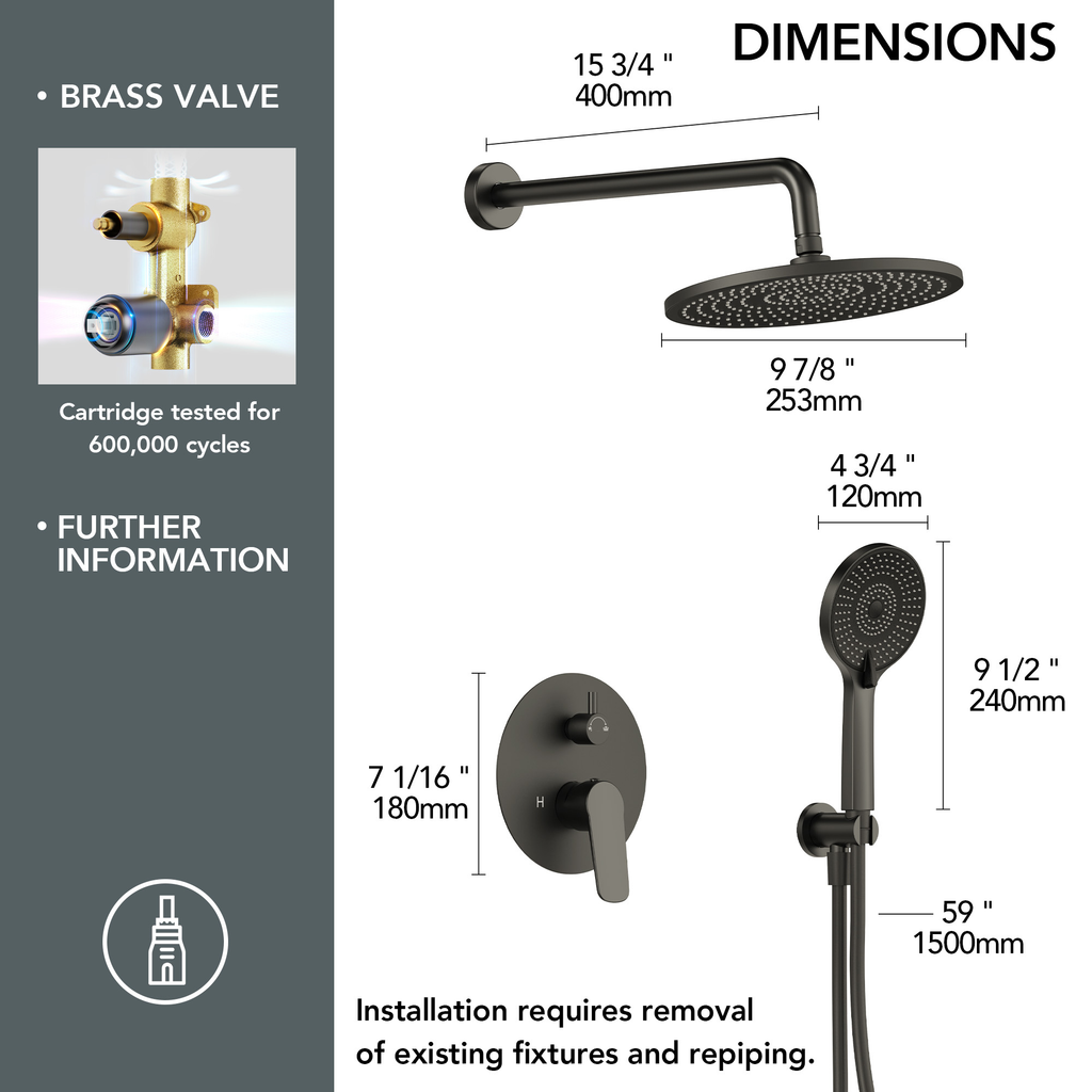 EVERSTEIN Concealed Rainfall Shower System with Handheld