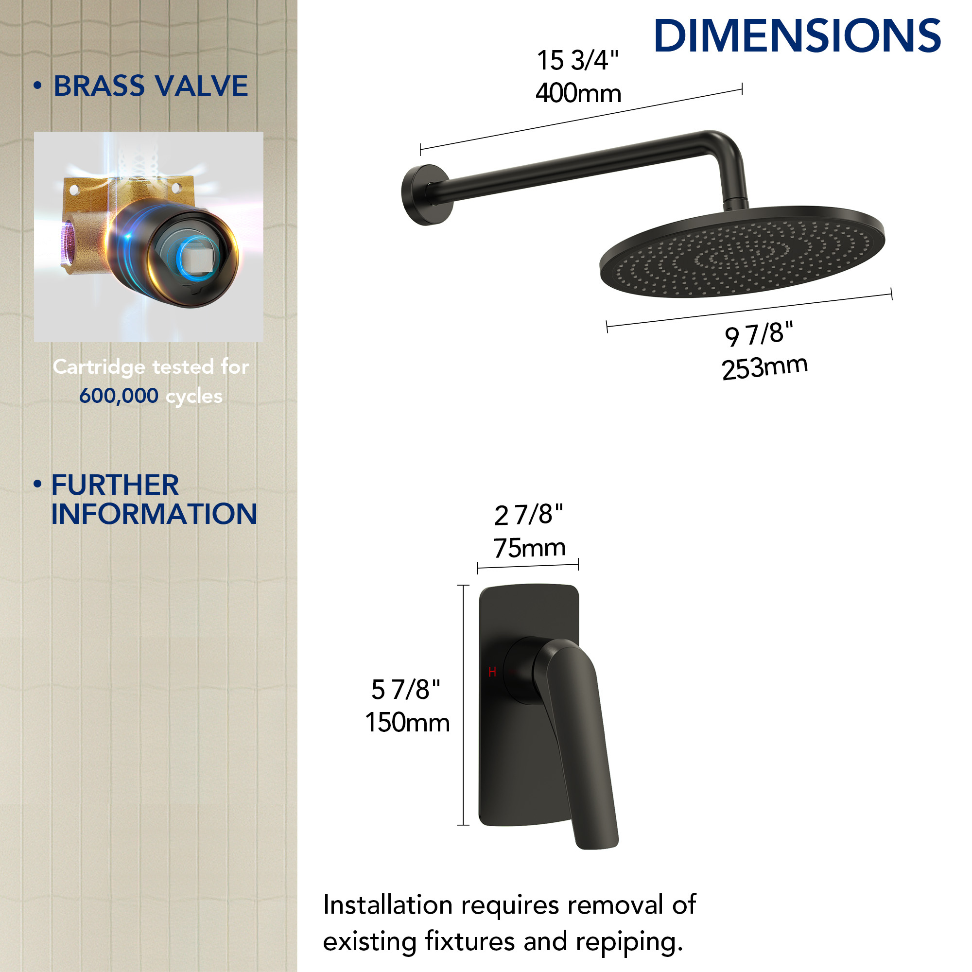 EVERSTEIN Concealed Shower System with Rain Shower
