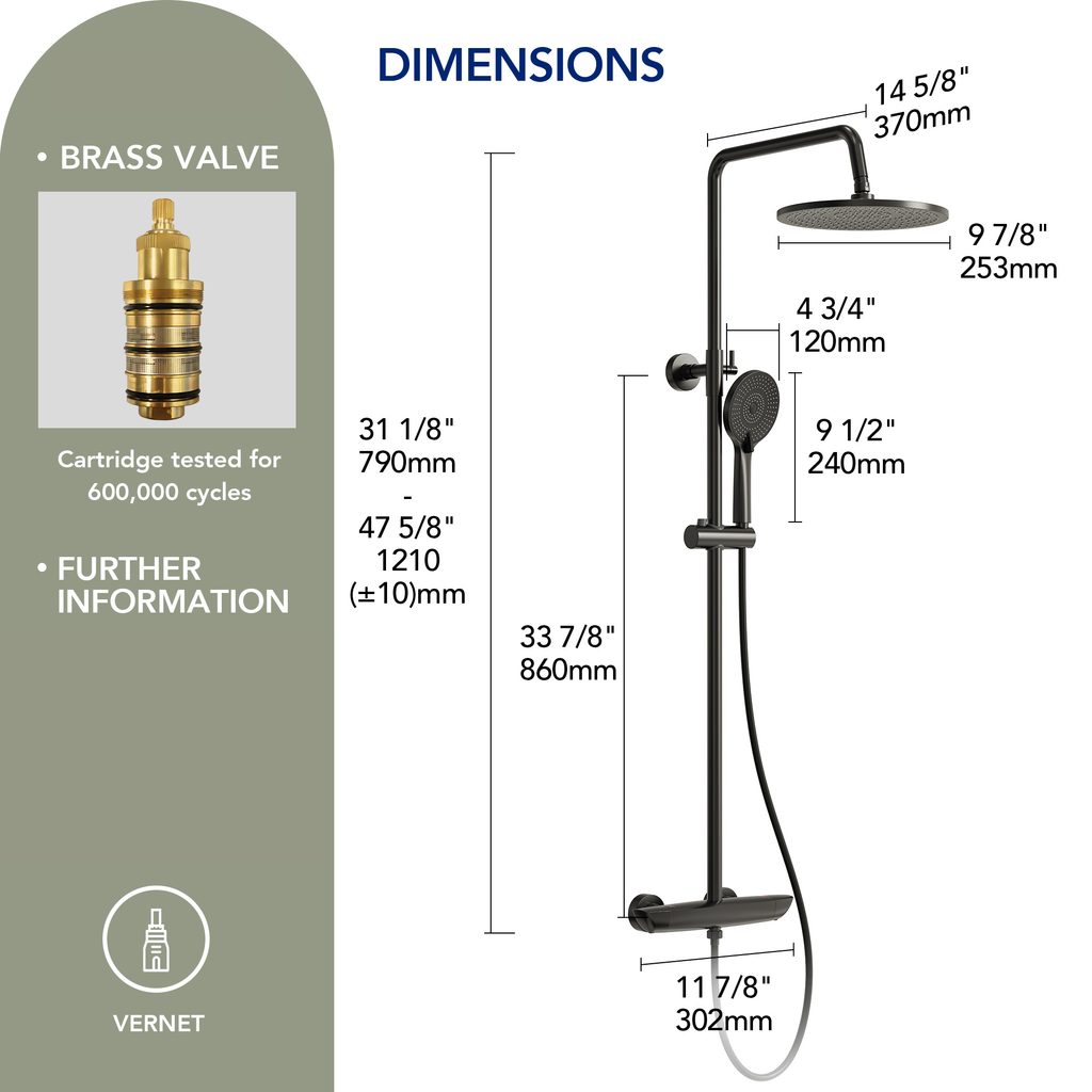 EVERSTEIN Thermostatic Shower System with Rain Shower and Hand Shower