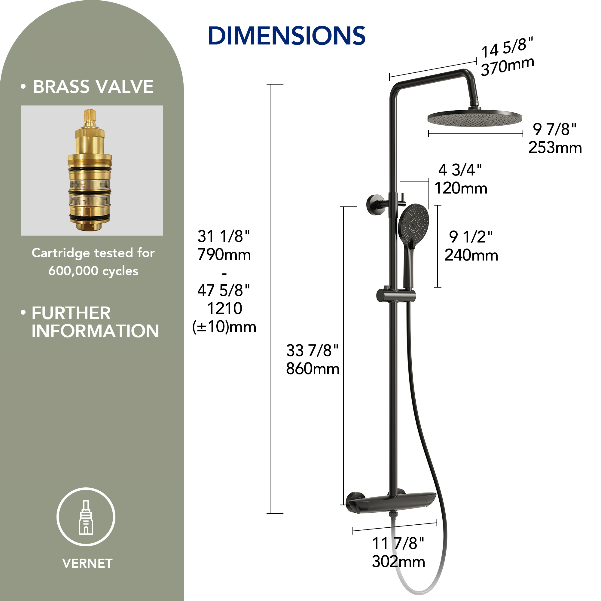 EVERSTEIN Thermostatic Shower System with Rain Shower and Hand Shower