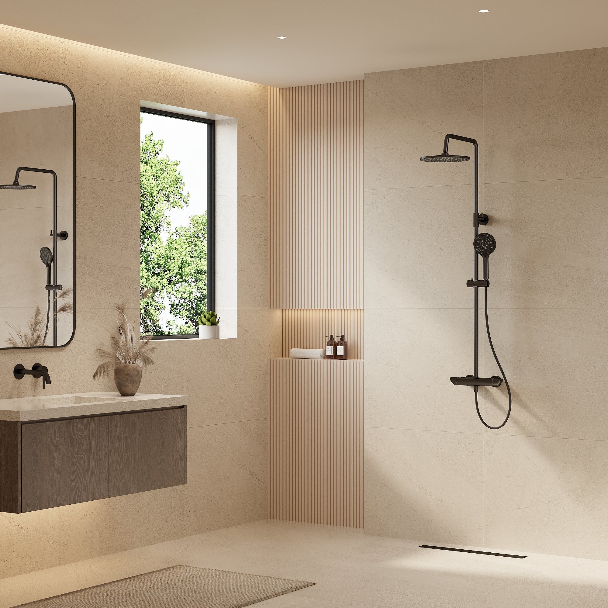 EVERSTEIN Thermostatic Shower System with Rain Shower and Hand Shower