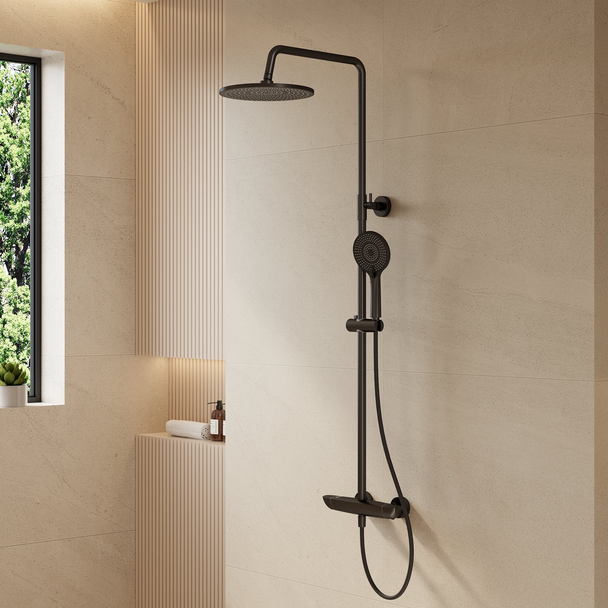EVERSTEIN Thermostatisches Duschsystem mit Regenbrause und Handbrause