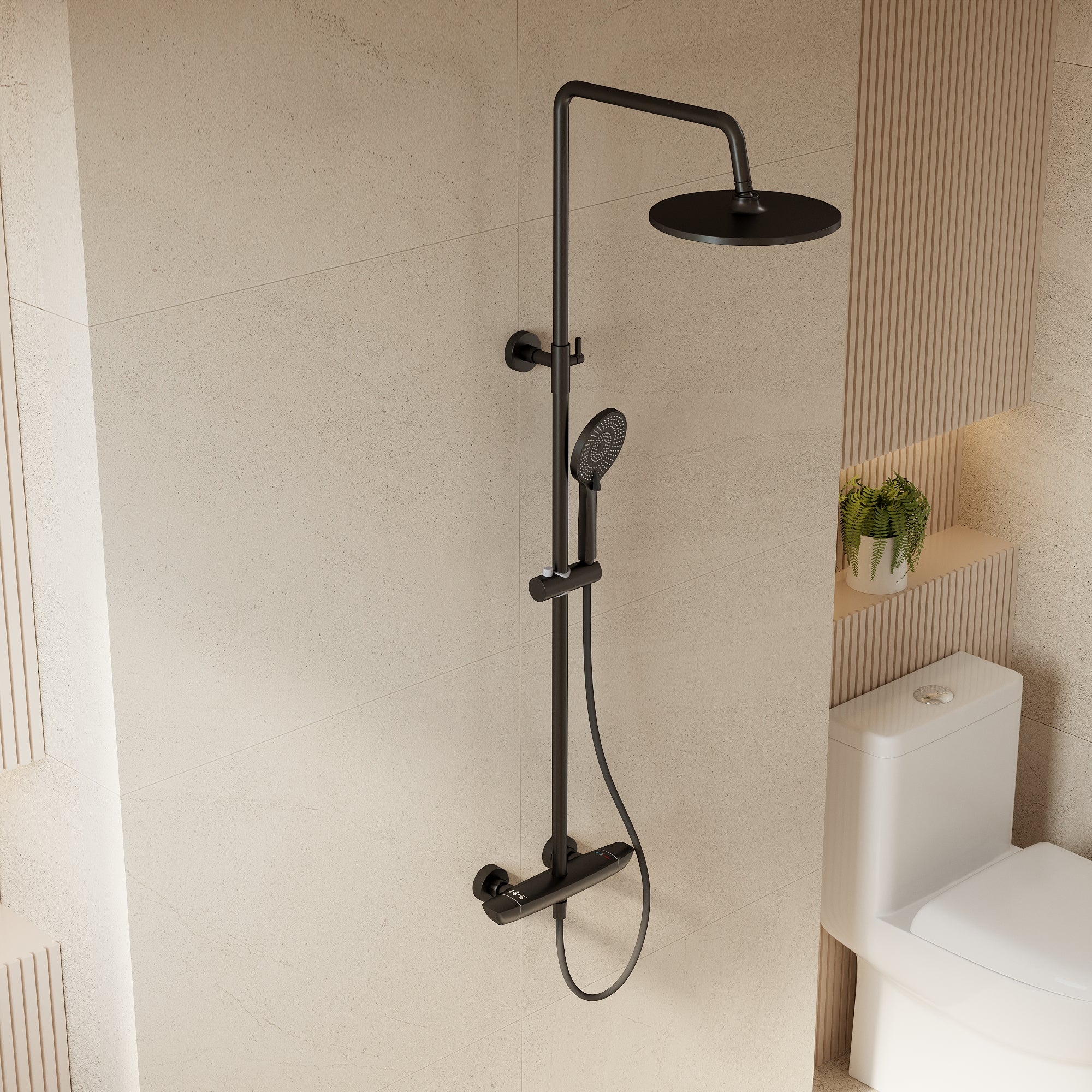 EVERSTEIN Thermostatisches Duschsystem mit Regenbrause und Handbrause