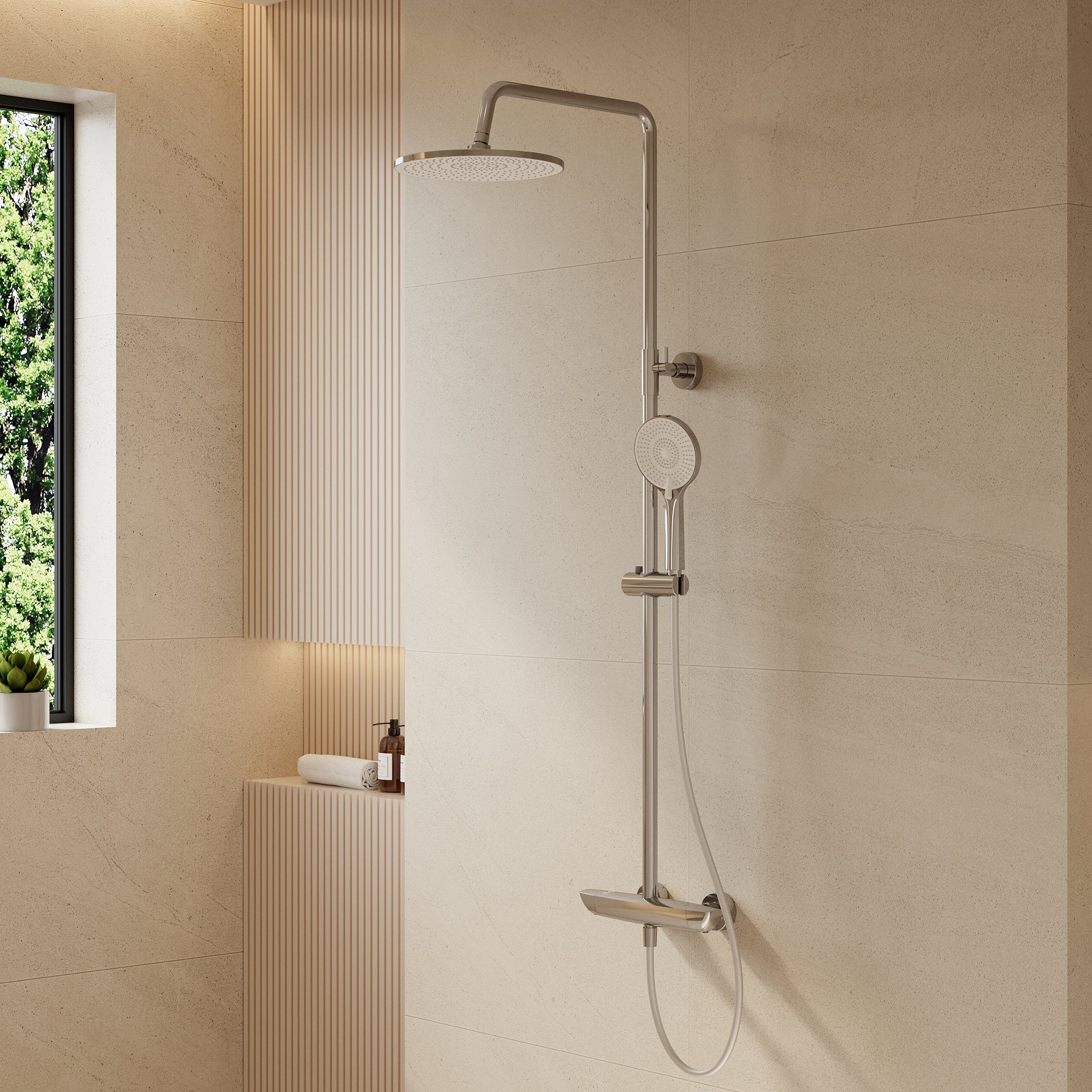EVERSTEIN Thermostatisches Duschsystem mit Regenbrause und Handbrause