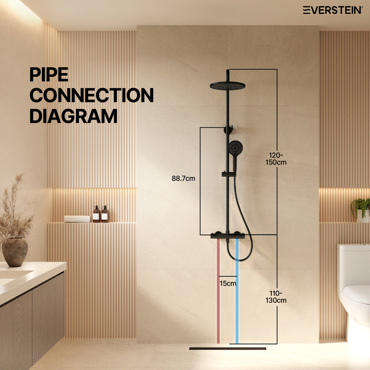 EVERSTEIN Thermostatic Shower Column with Overhead Shower and Handheld Shower