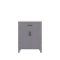 Freistehender Badunterschrank mit integriertem Keramikwaschbecken, graues Finish, Schubladen und modernes Badezimmer-Aufbewahrungsdesign
