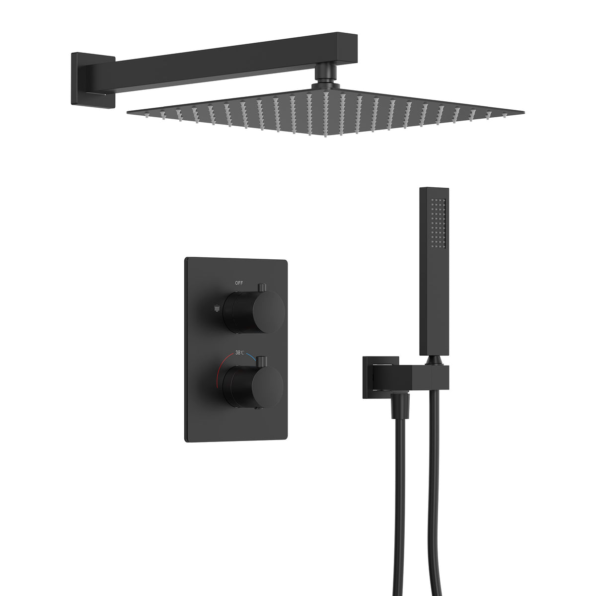EVERSTEIN Thermostatic Recessed Shower System with Square Showerhead