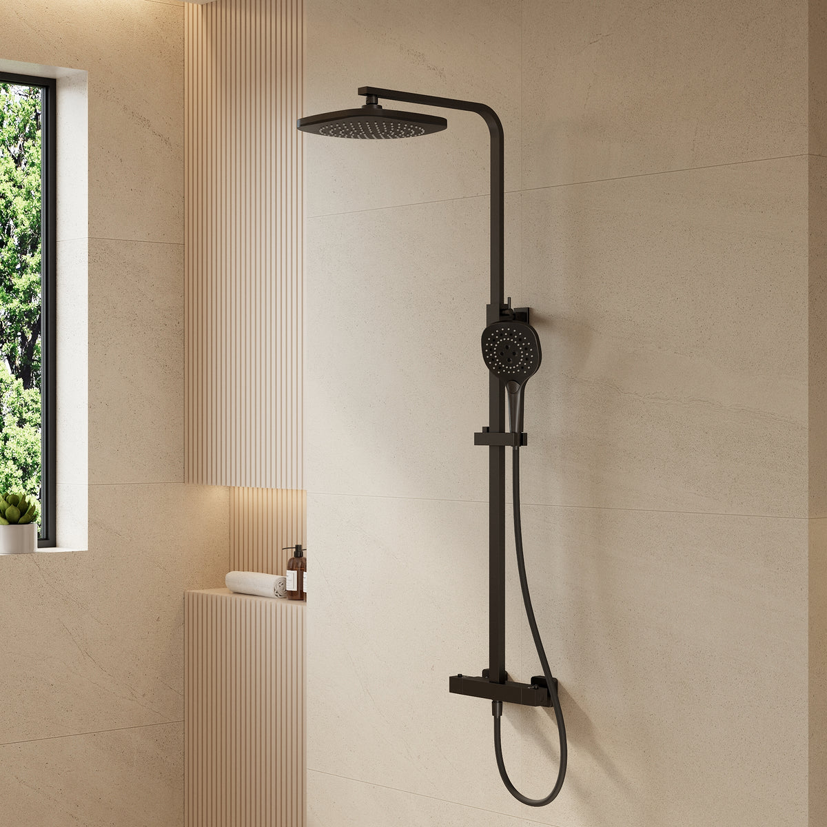 EVERSTEIN Thermostatic Shower Column with Shower Head – Complete Set