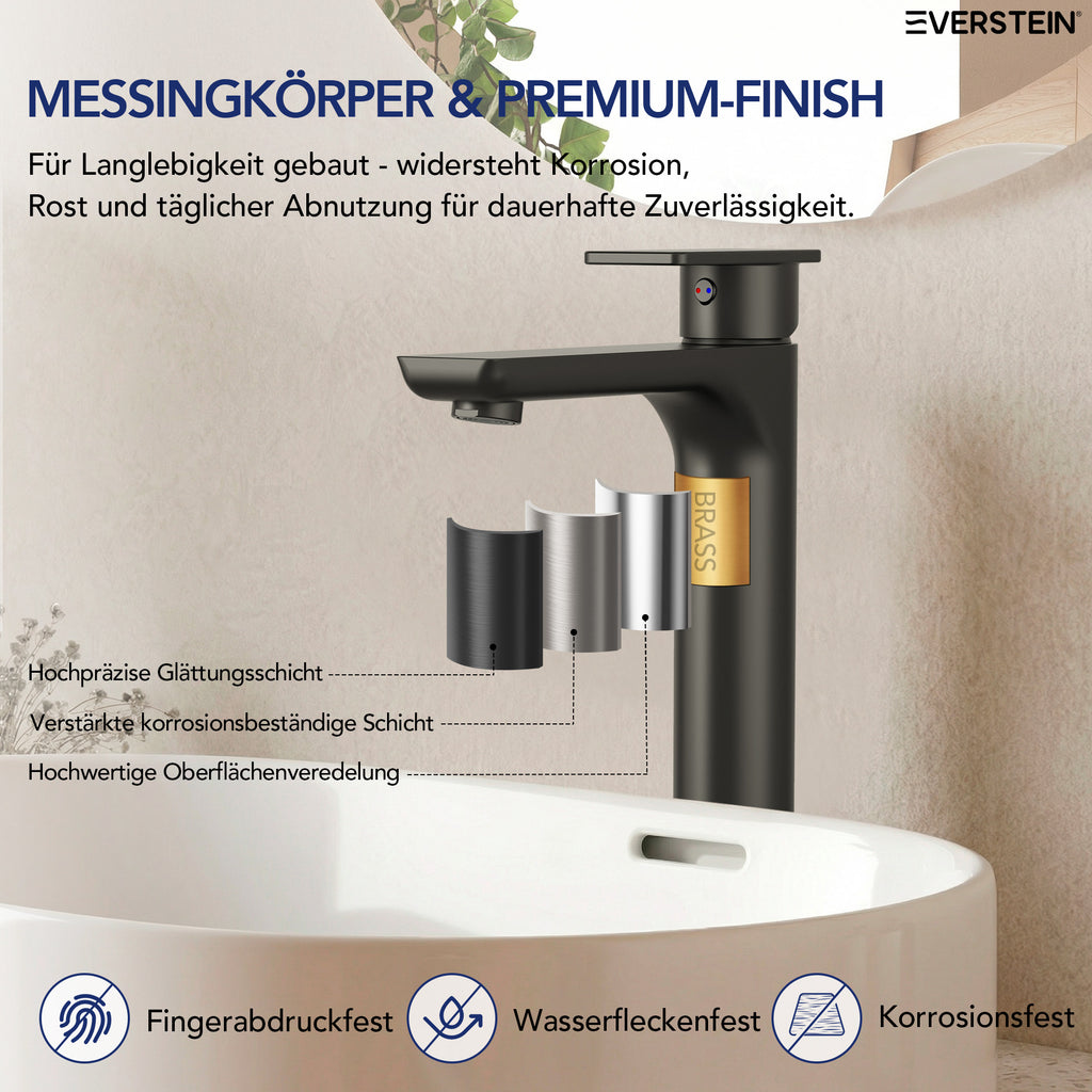 EVERSTEIN Waschtischarmatur Hoch, Wasserhahn Bad, Aufsatz