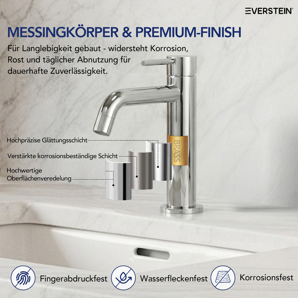 EVERSTEIN Wasserhahn Bad Waschtischarmatur: Pop-up, Messing, Ablauf (SFS-5001)