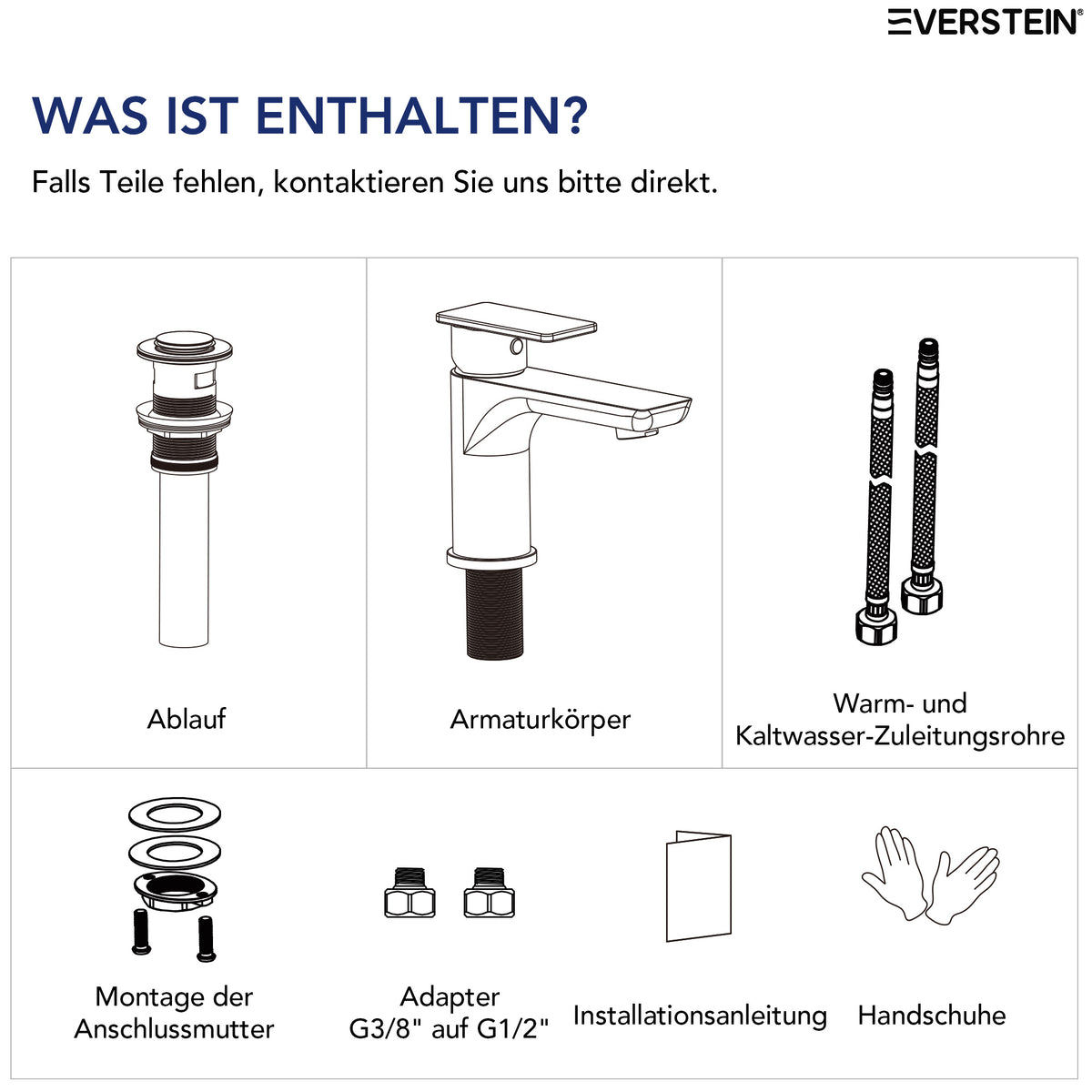 EVERSTEIN Wasserhahn Bad Waschtischarmatur, Pop-up, Messing