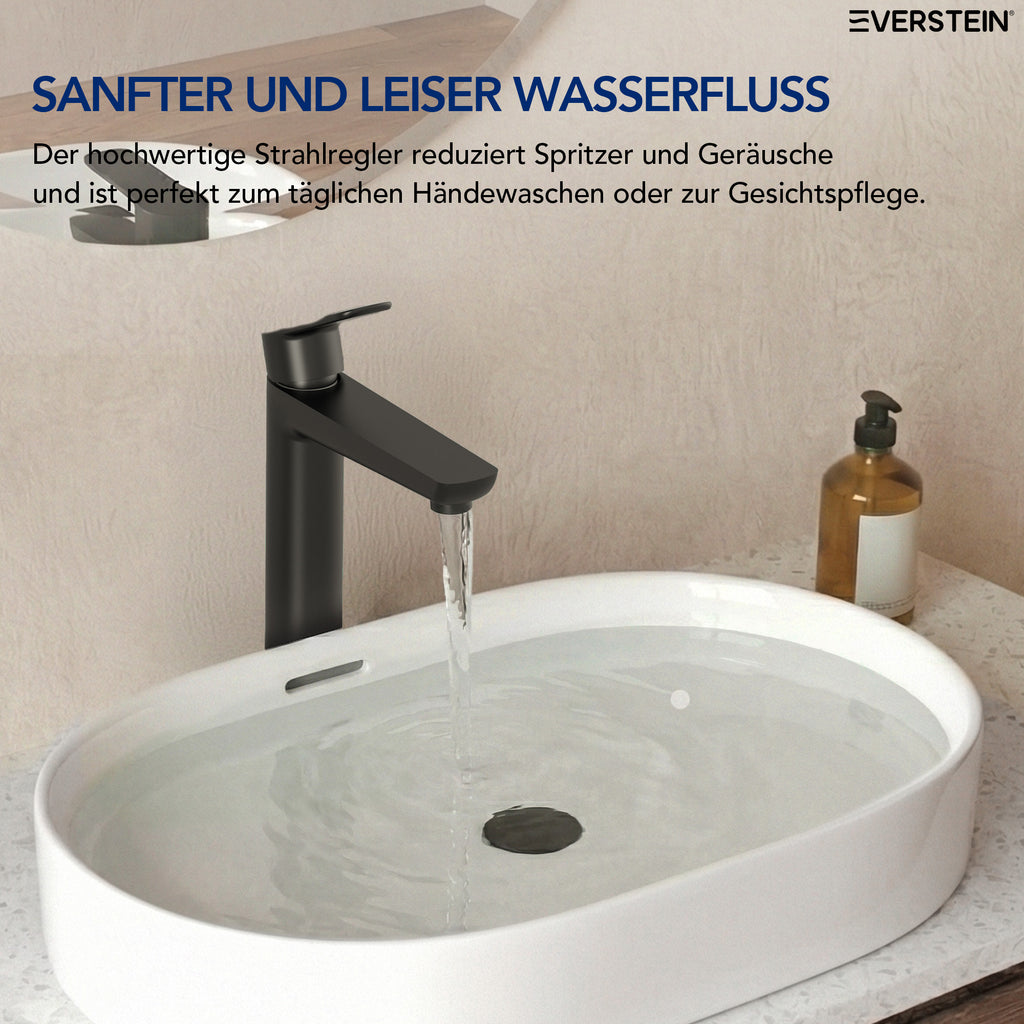 EVERSTEIN Waschtischarmatur Hoch, Wasserhahn Bad, Aufsatzwaschbecken (SFS-1275)
