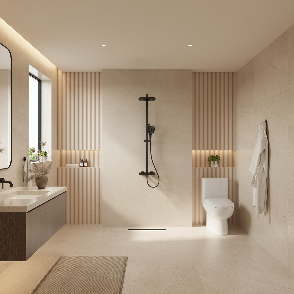 EVERSTEIN Thermostatic Shower Column with Shower Head – Complete Set