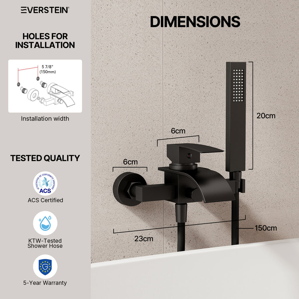 EVERSTEIN Wall Mounted Bathtub Tap with Hand Shower
