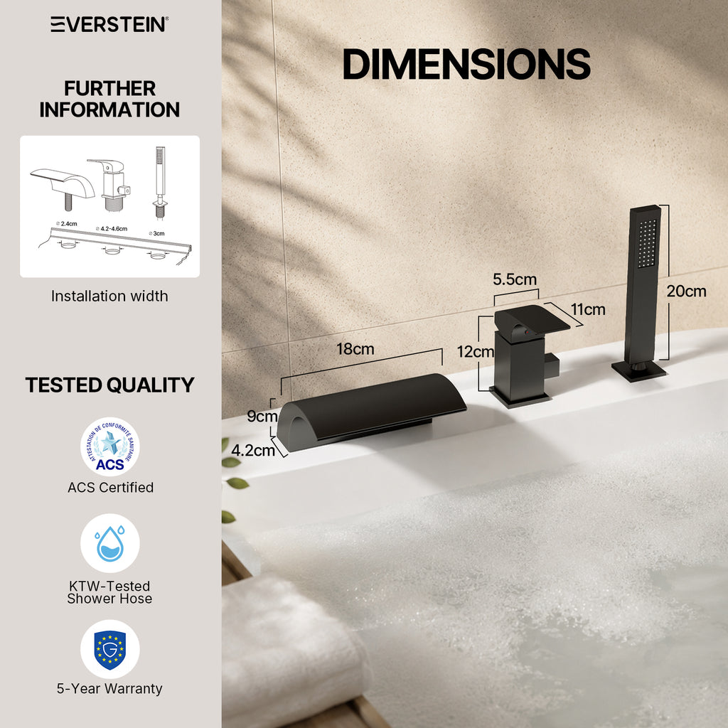 EVERSTEIN Waterfall Bathtub Tap with Hand Shower