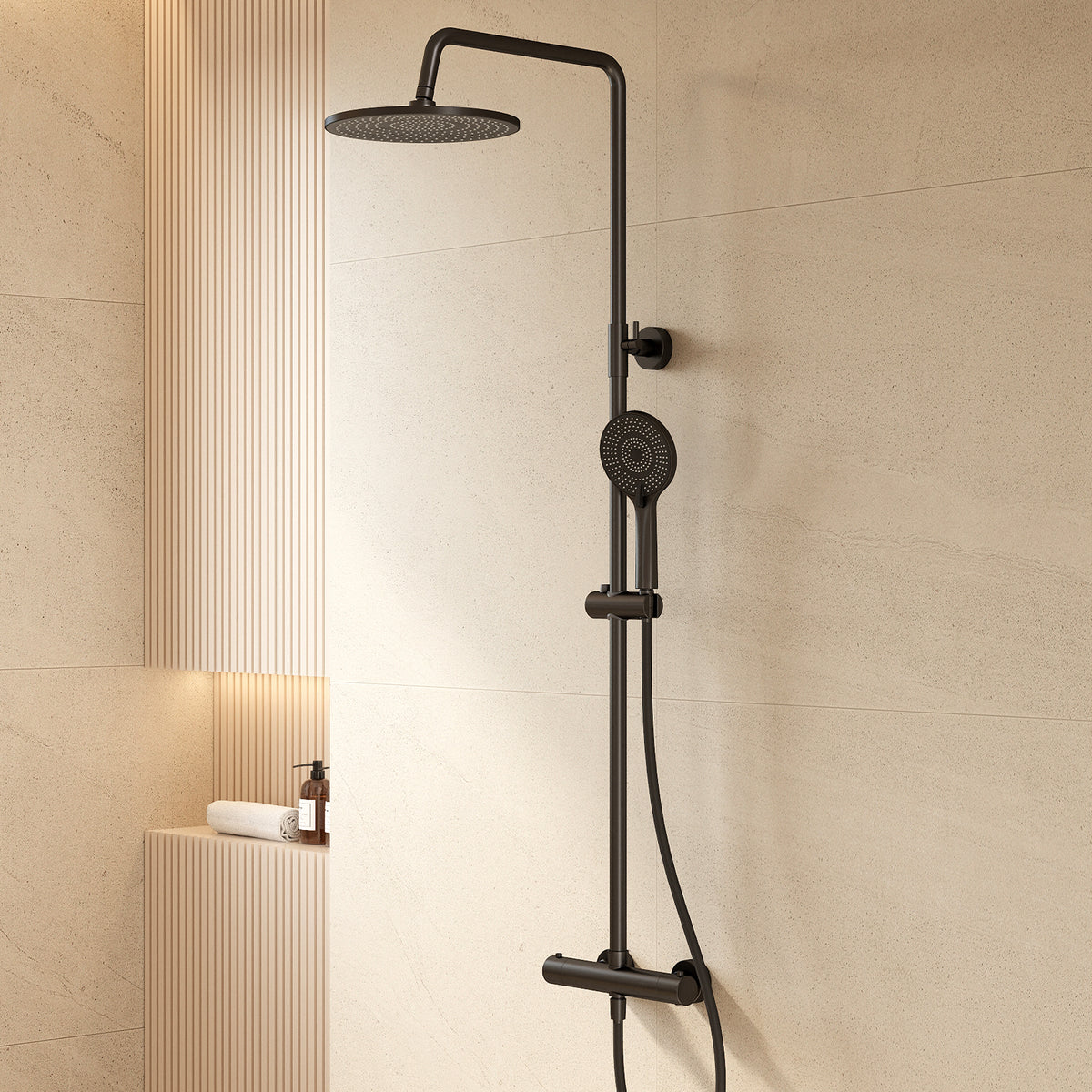 EVERSTEIN Thermostatic Shower Column with Overhead Shower and Handheld Shower