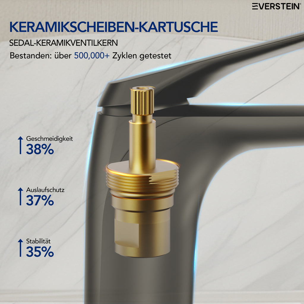 EVERSTEIN Wasserhahn Bad Waschtischarmatur: Pop-up, Messing, Ablauf (SFS-1282)