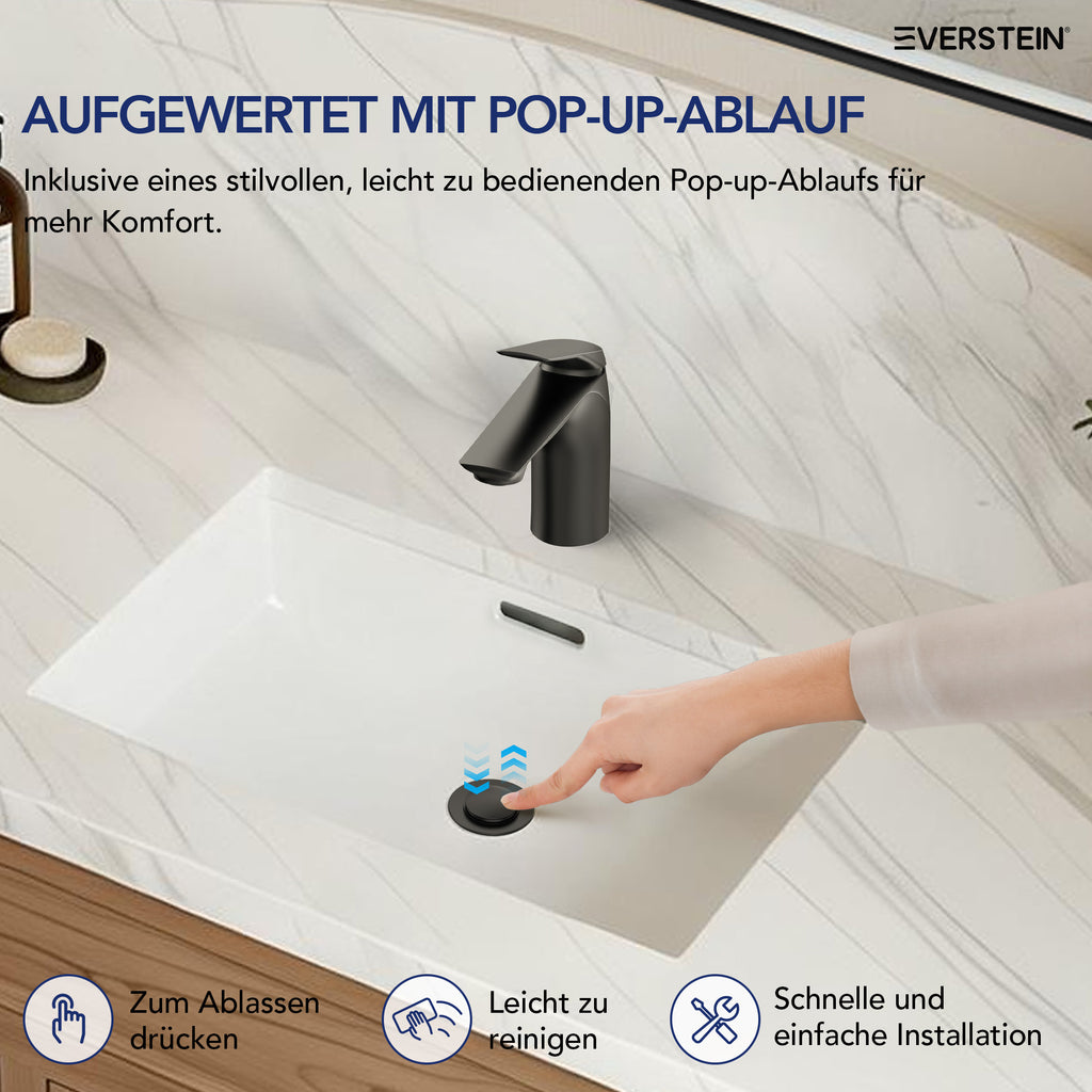 EVERSTEIN Wasserhahn Bad Waschtischarmatur: Pop-up, Messing, Ablauf (SFS-1282)