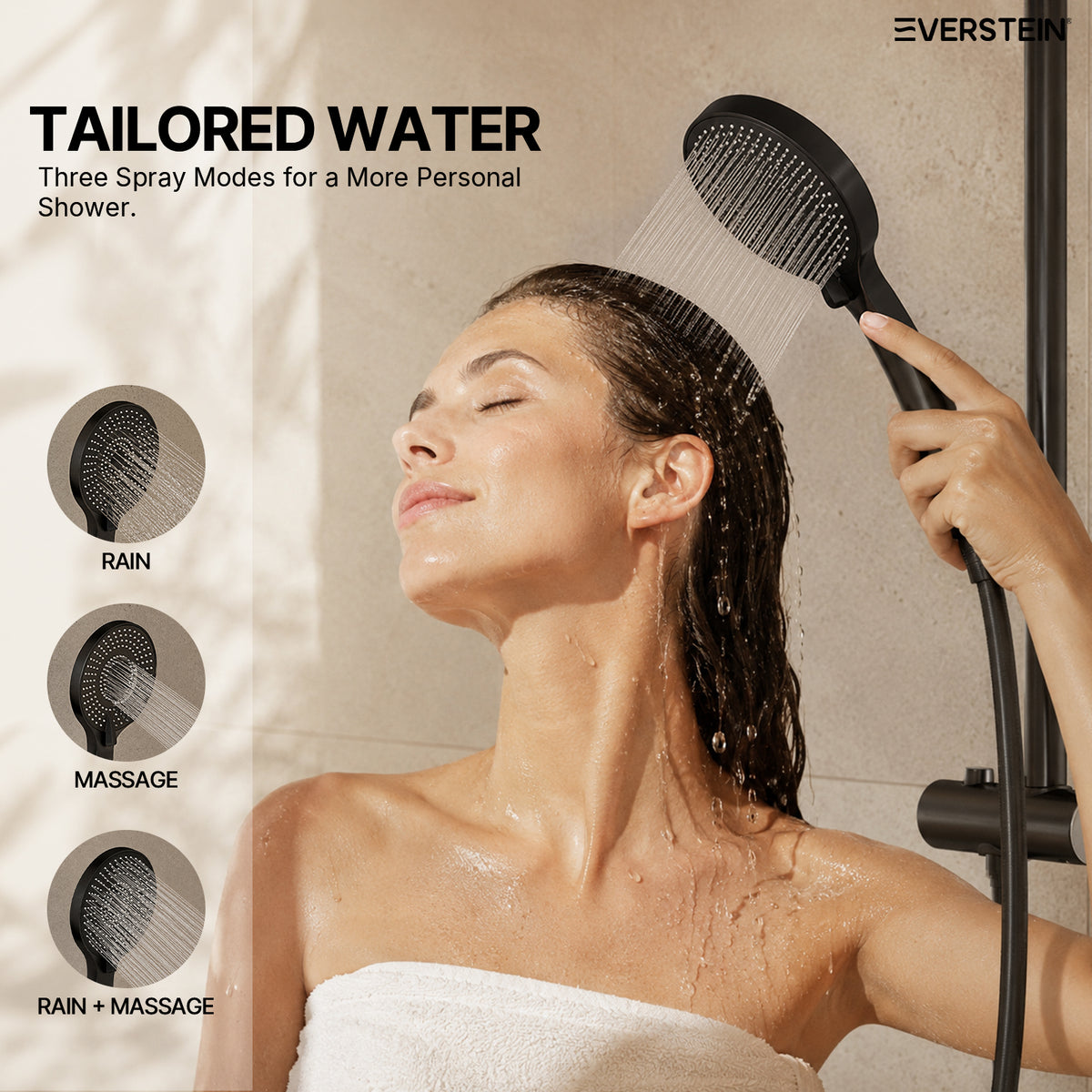 EVERSTEIN Thermostatic Shower Column with Overhead Shower and Handheld Shower