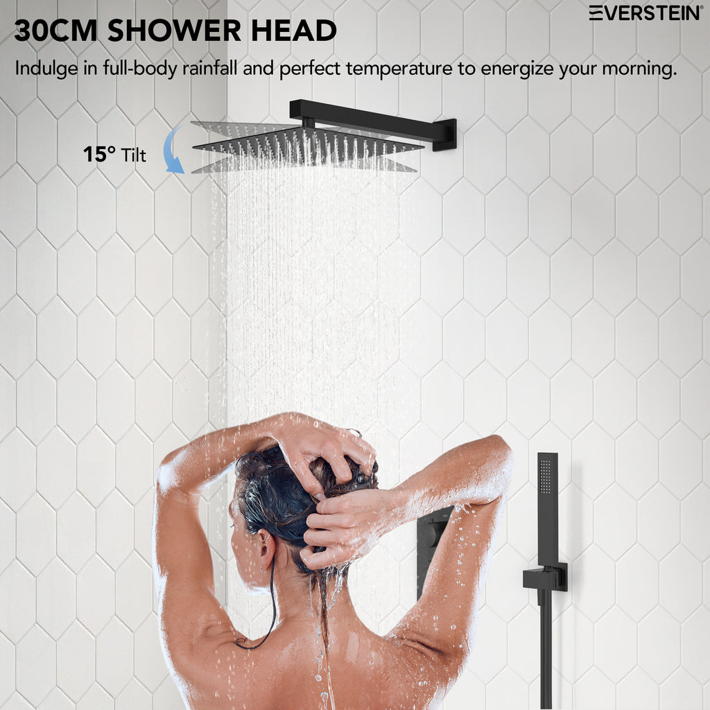 EVERSTEIN Thermostatic Recessed Shower System with Square Showerhead