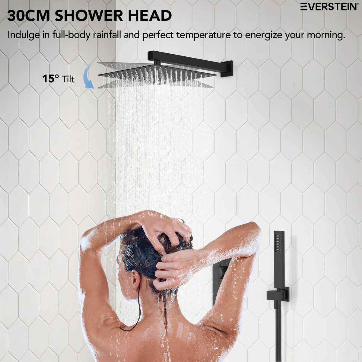 EVERSTEIN Thermostatic Recessed Shower System with Square Showerhead