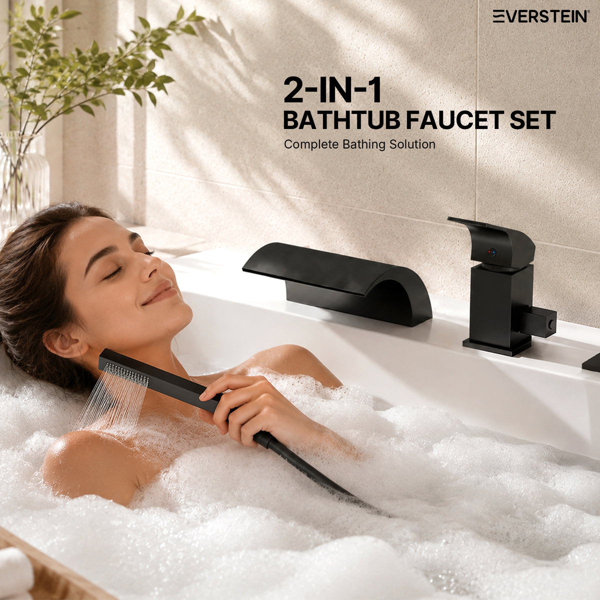EVERSTEIN Waterfall Bathtub Tap with Hand Shower
