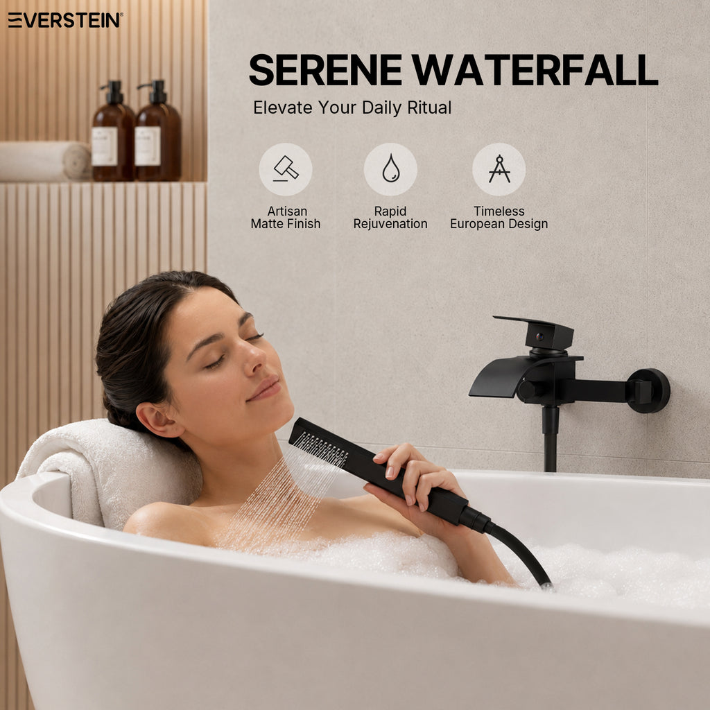 EVERSTEIN Wall Mounted Bathtub Tap with Hand Shower