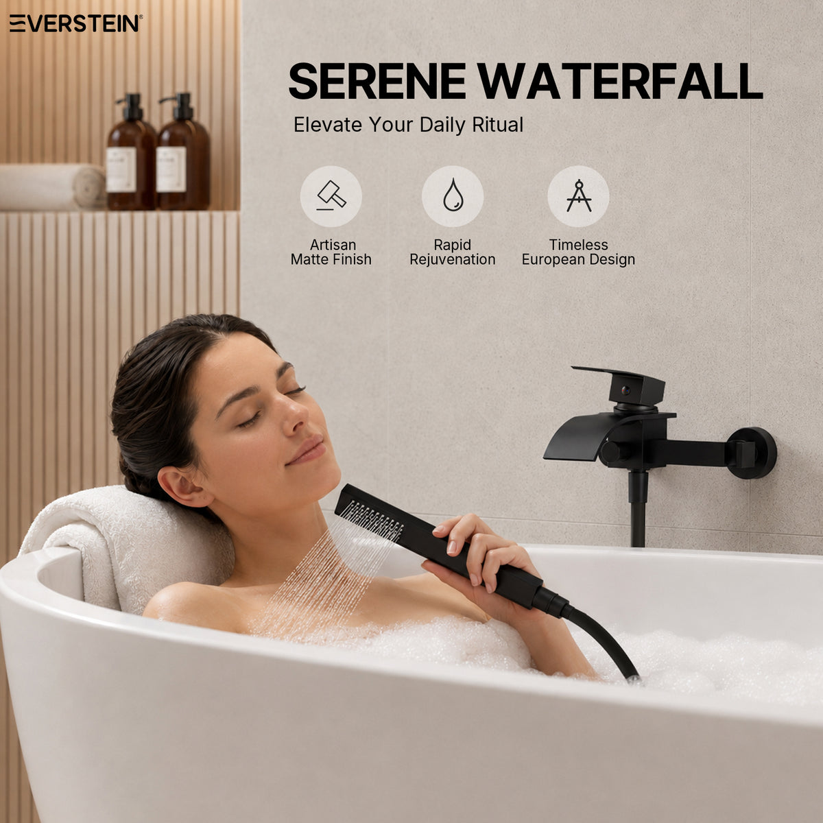 EVERSTEIN Wall Mounted Bathtub Tap with Hand Shower