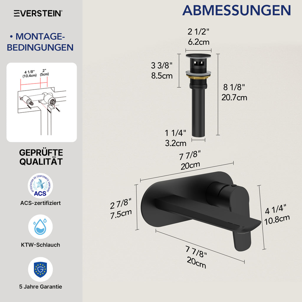 EVERSTEIN Unterputz-Waschtischarmatur, Wasserhahn Bad mit Pop-up (SFS-1276)