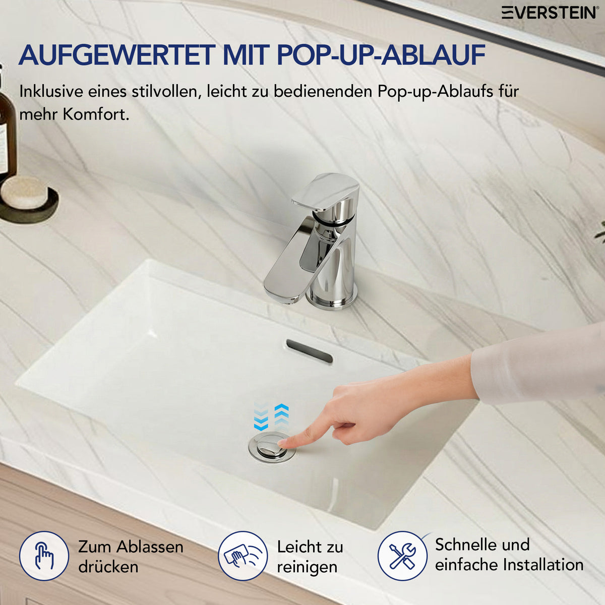 EVERSTEIN Wasserhahn Bad Waschtischarmatur: Pop-up, Messing, Ablauf (SFS-1274)