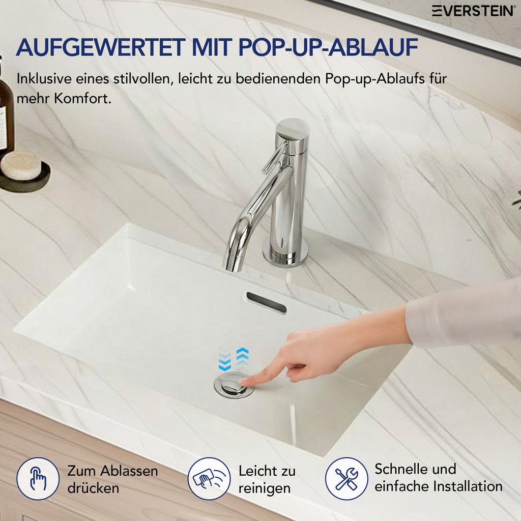 EVERSTEIN Wasserhahn Bad Waschtischarmatur: Pop-up, Messing, Ablauf (SFS-5001)