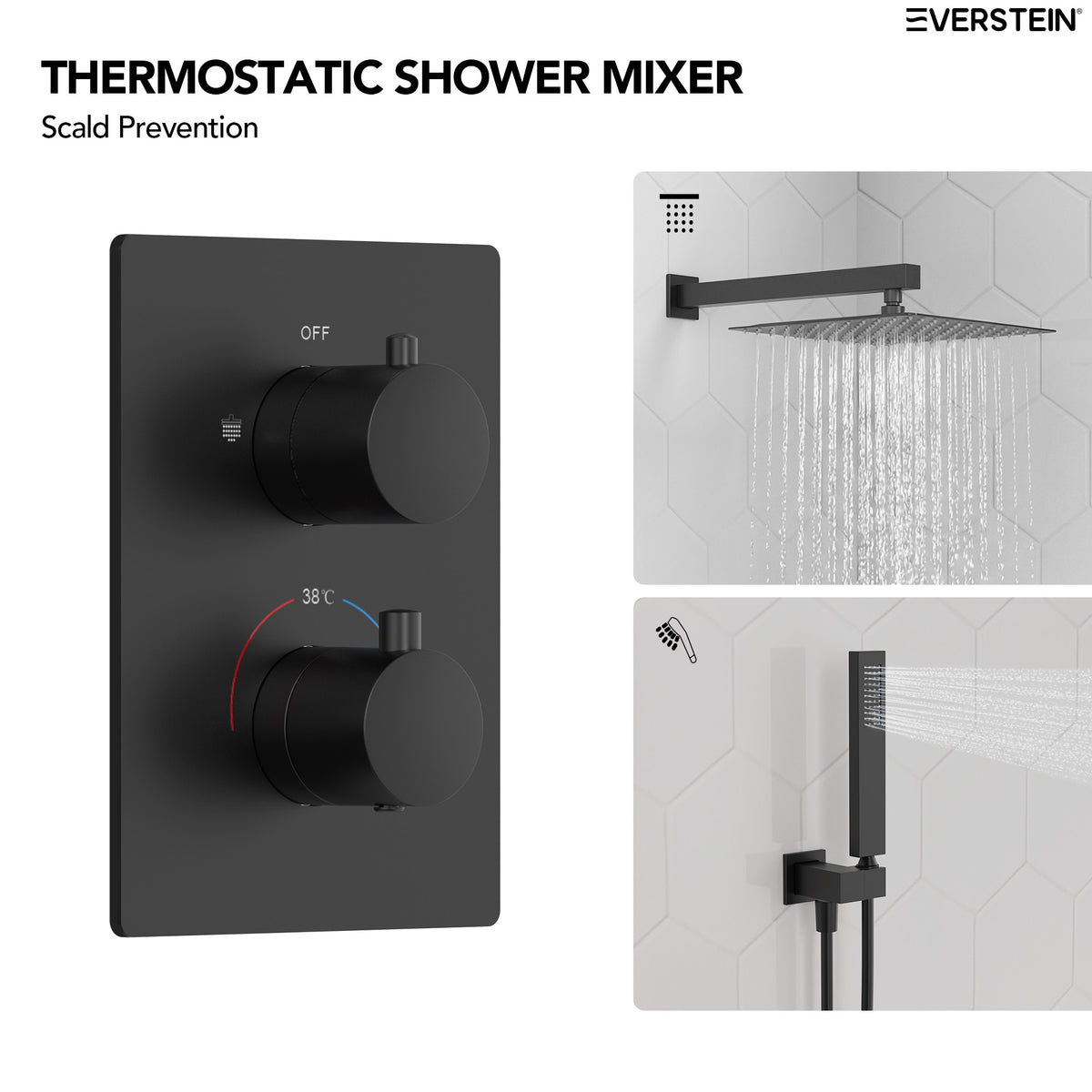 EVERSTEIN Thermostatic Recessed Shower System with Square Showerhead
