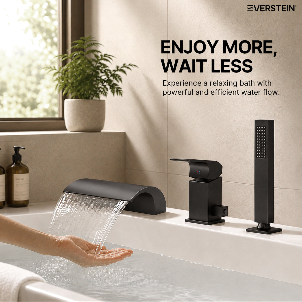 EVERSTEIN Waterfall Bathtub Tap with Hand Shower