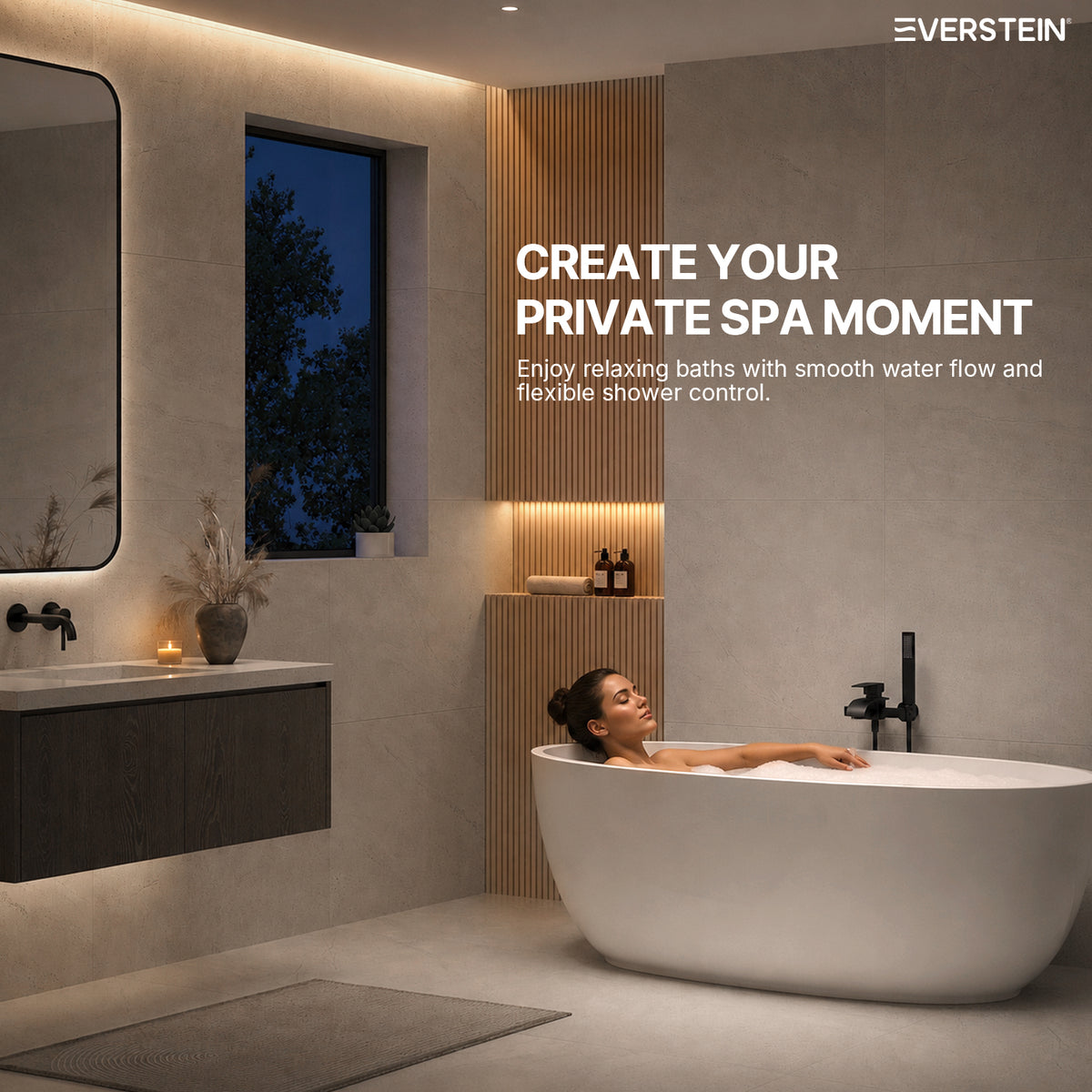EVERSTEIN Wall Mounted Bathtub Tap with Hand Shower